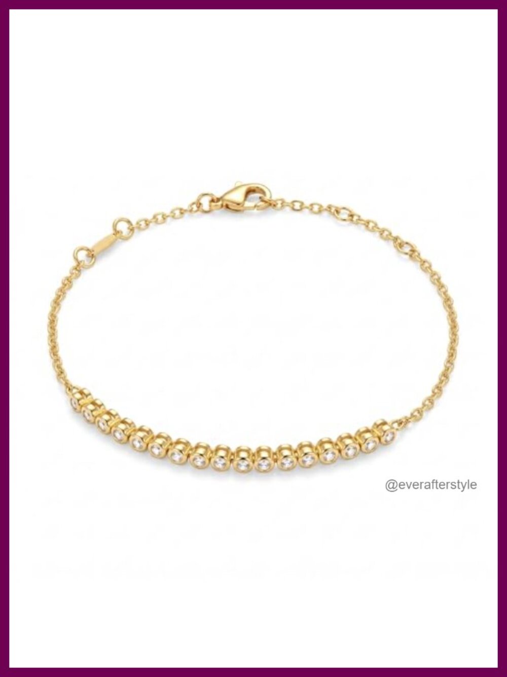 Gold Plated Tennis Bracelet Cubic Zirconia Bezel Set Adjustable Chain Women